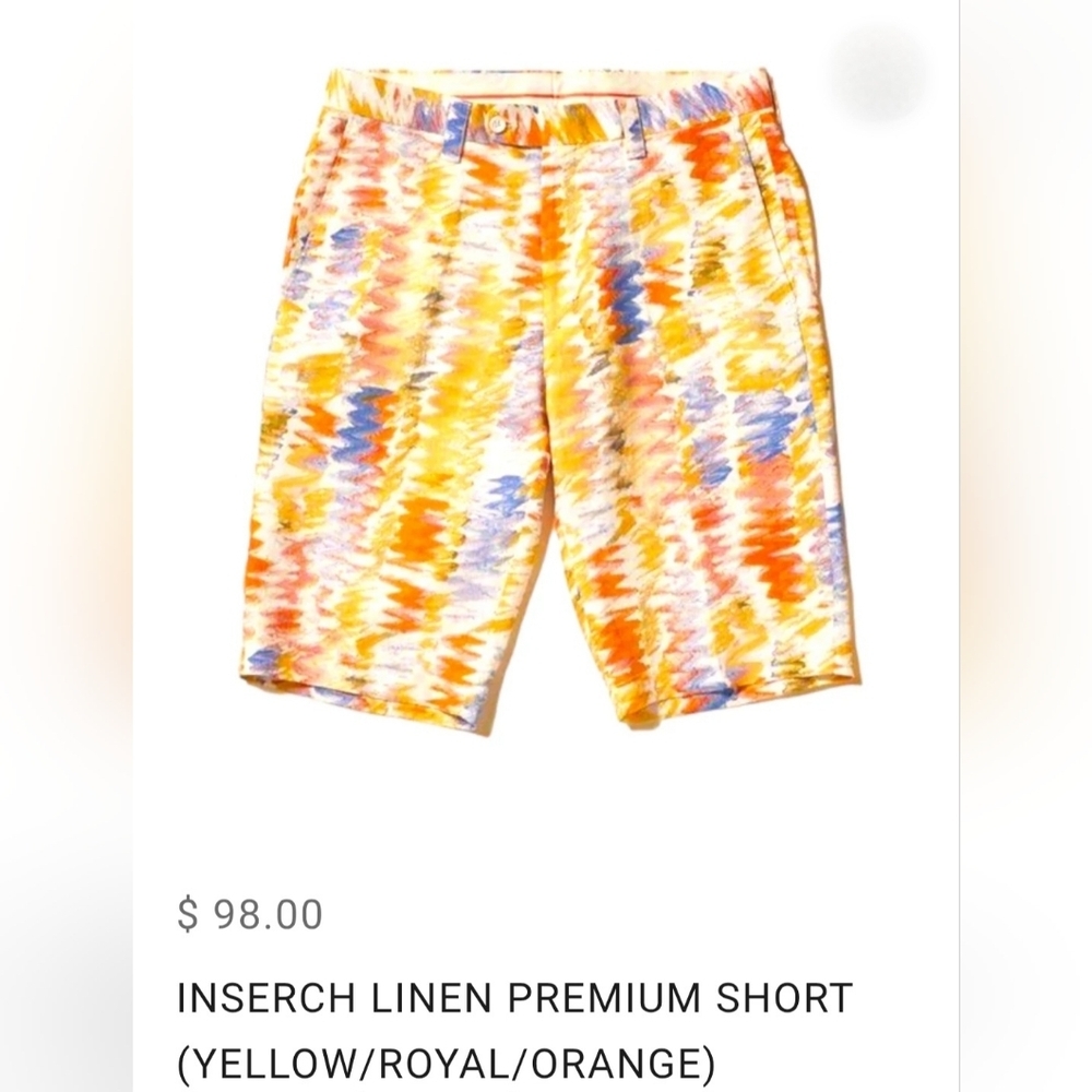 Inserch Linen Premium Colorful Patterned Shorts Sz 36 Men's New Coastal vacation